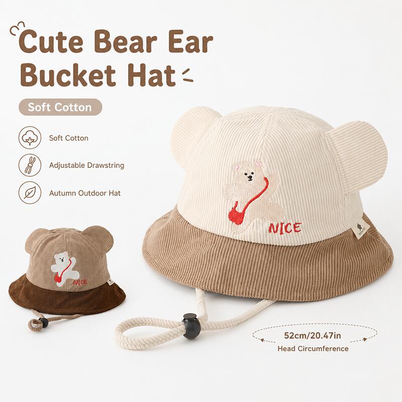 Kids Bear Ear Bucket Hat Soft  - Bucket Hat Cotton review and price