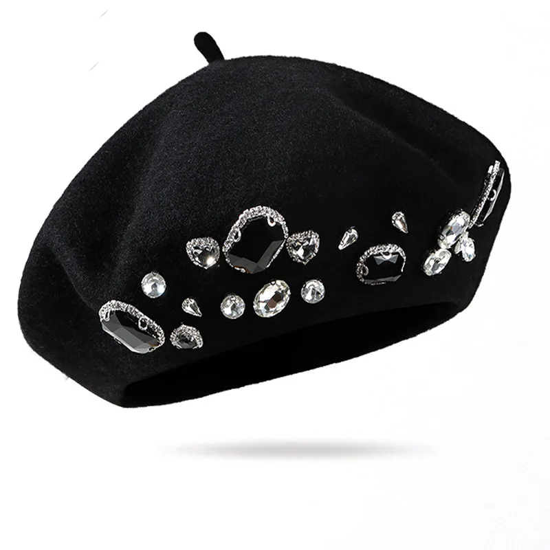 French Beret Thick Rhinestone  - Beret French Wool review and price