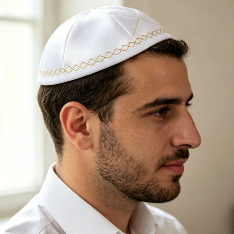 White Satin Jewish Kippah with - Skull Cap Helmet Liner review and price