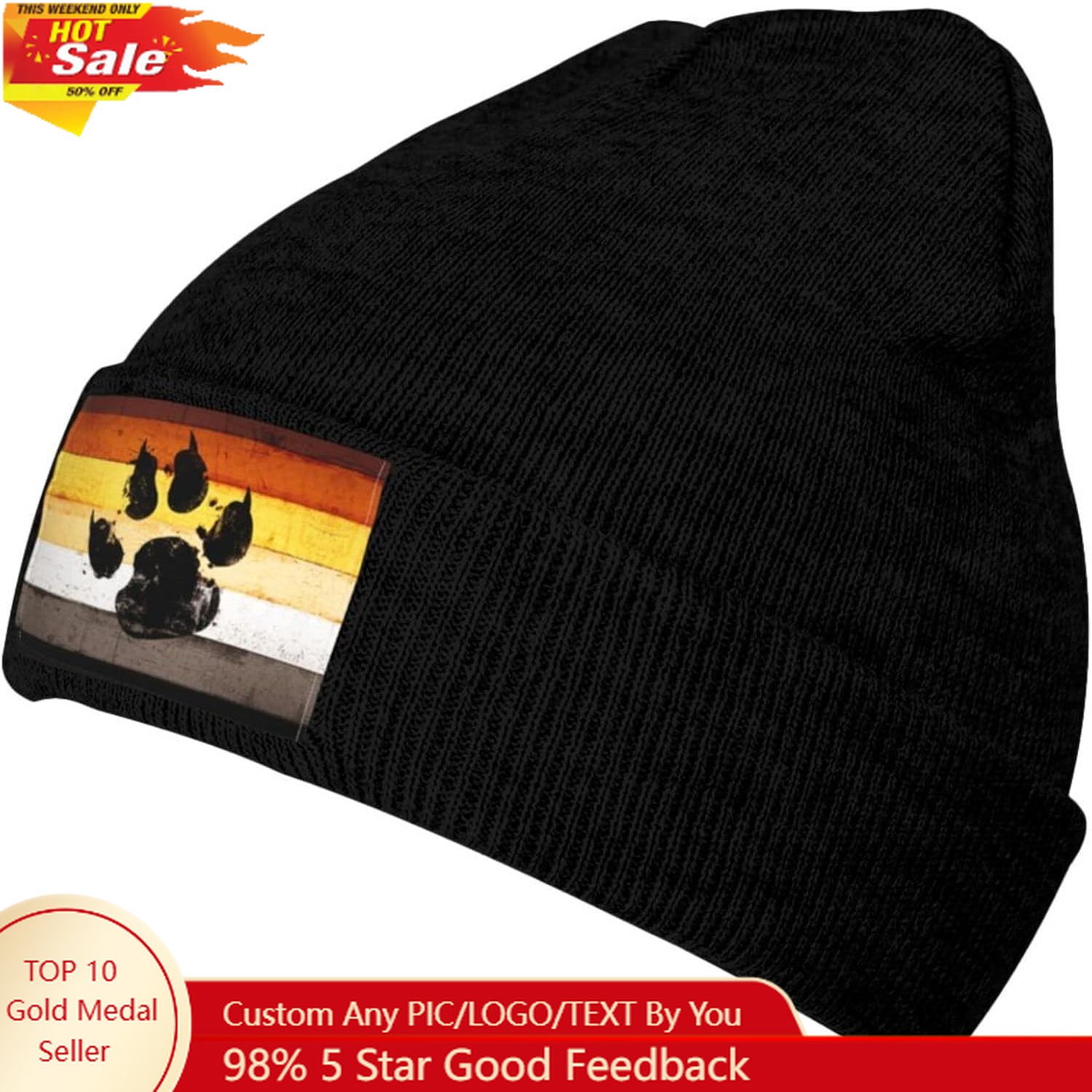Gay Flag Bear paw LGBT Knit Be - Beanie Cuffed Knit review and price